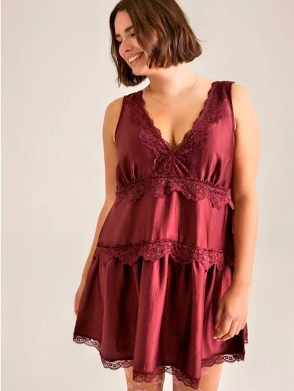 Torrid FESTI Burgundy Lace Trim Mini Dress Like New